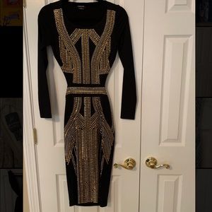 Bebe black and gold sparkly cocktail dress size Sm